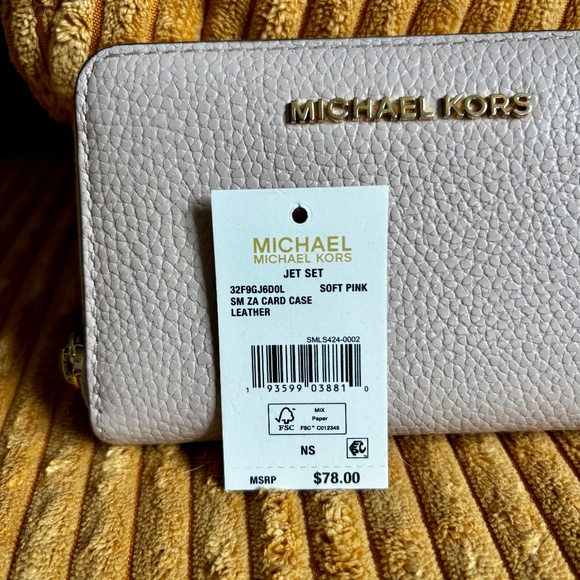 MICHAEL KORS Women's Small Zippy Jet Set Wallet Pebble Leather Soft Pink - Picture 14 of 14